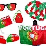 PROMOTION: Kit XXL supporter Portugal (FP-10) Ensemble de 10 pièces: 2 x housses pour rétroviseur , 1 x drapeau pour voiture ,1 x Cap poncho , 1 x Lunettes à grille à trous, 1 x Caxirola, 4 colliers rouge vert évenement sportif coupe du monde fête national accéssoire soirée pays