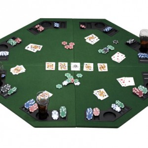 eSecure: Tapis de table Poker (pliables) pour 8 joueurs avec plateau de jetons de poker et des porte-boissons